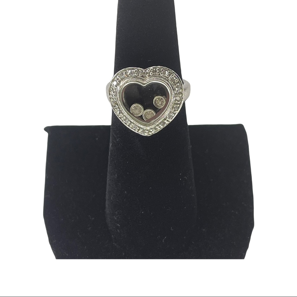 Sterling Silver & Floating CZ Heart Happy Ring